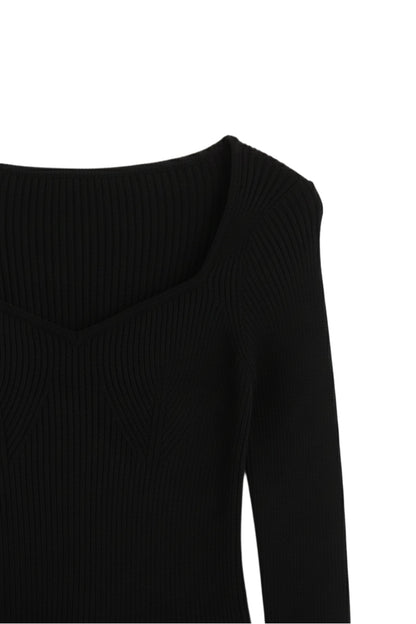 Ribbed Heart Neck Pullover