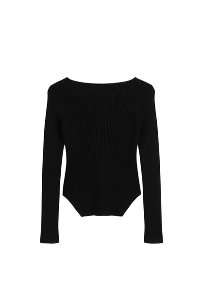 Ribbed Heart Neck Pullover