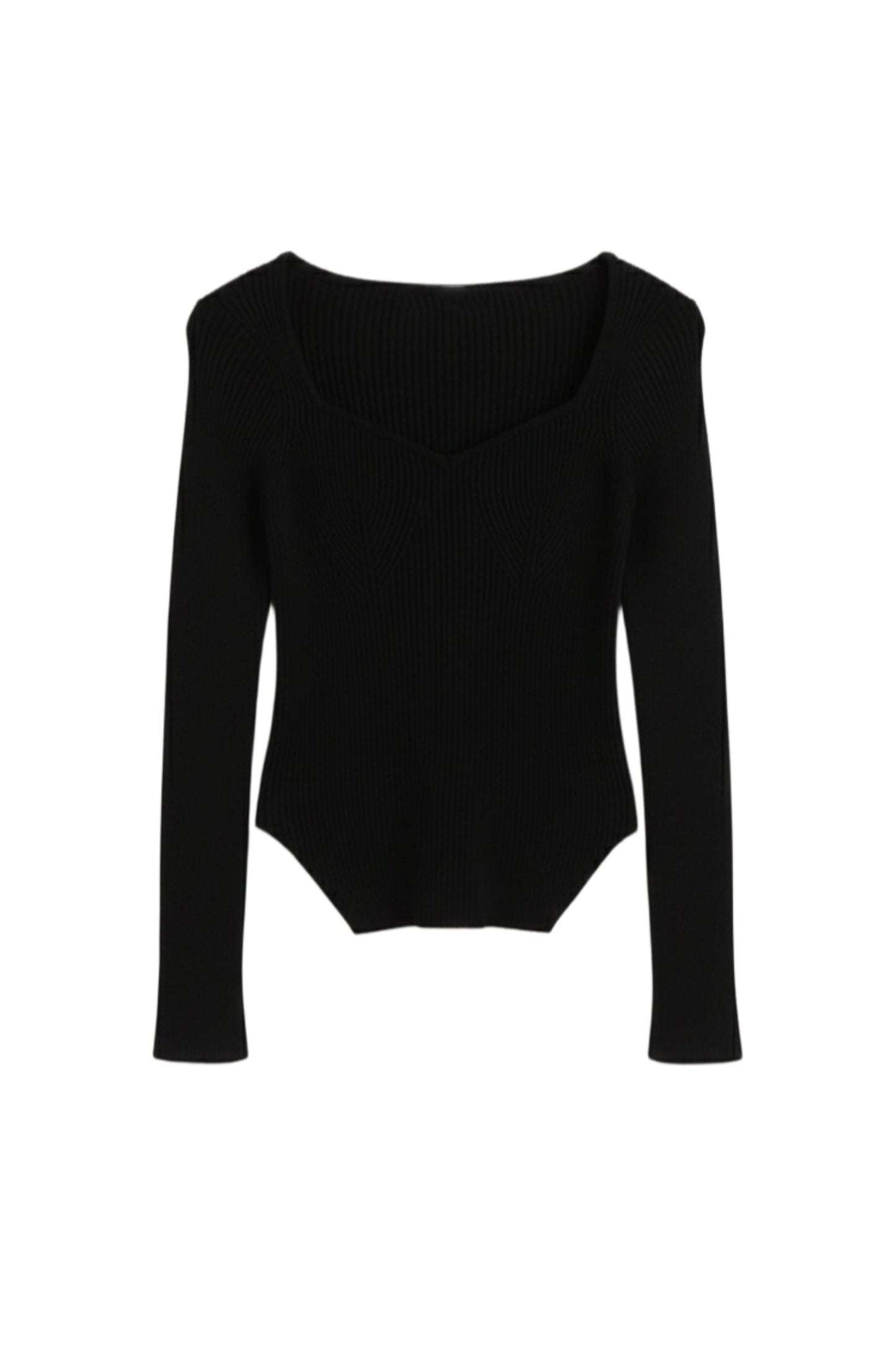 Ribbed Heart Neck Pullover
