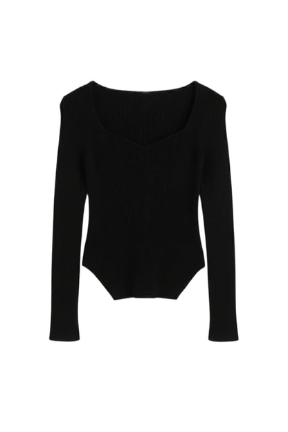Ribbed Heart Neck Pullover