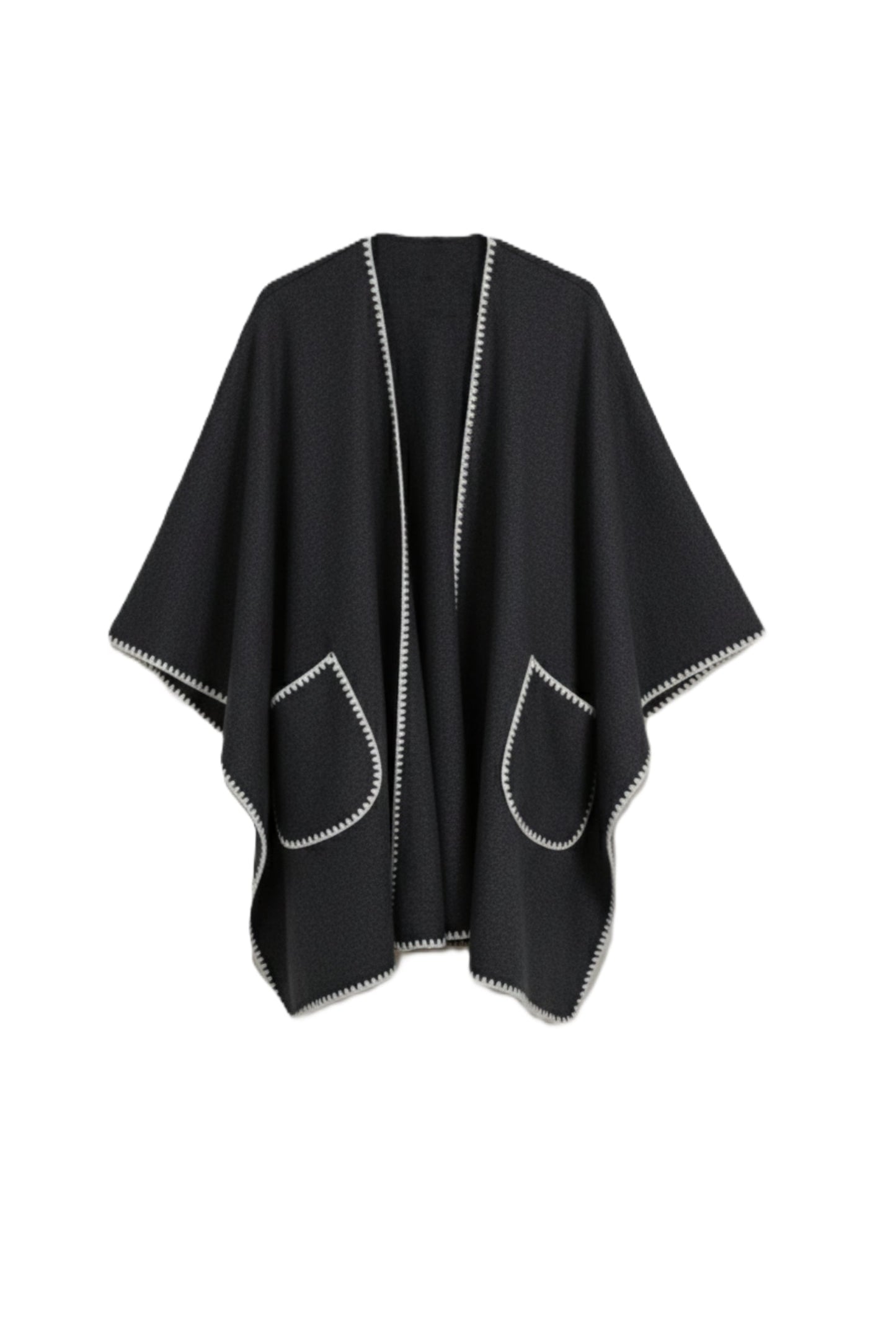Relaxed Poncho with Zigzag Trim