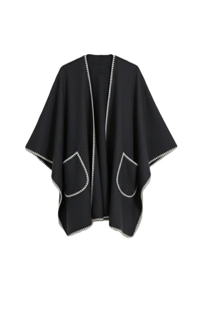 Relaxed Poncho with Zigzag Trim
