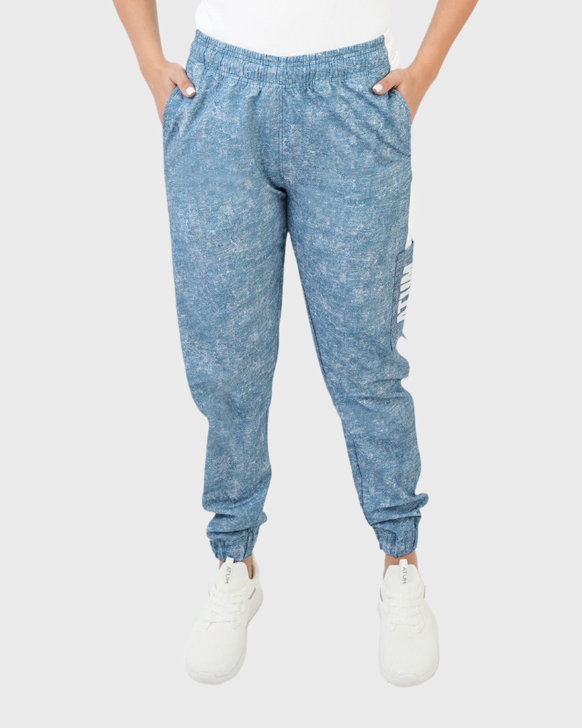 ATUM| Gym Track Pants With Side Panel - Navy with White printed