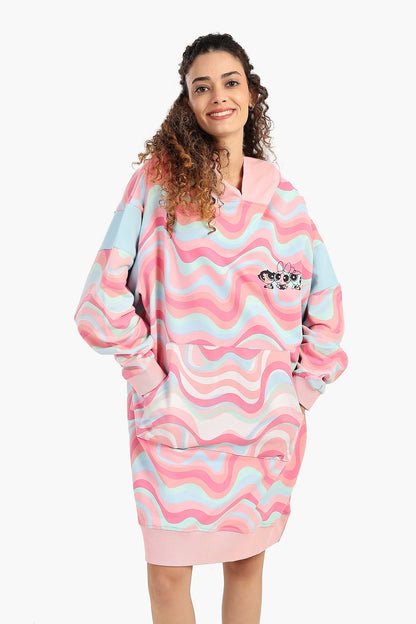 قميص نوم مطبوع بكتف منسدل