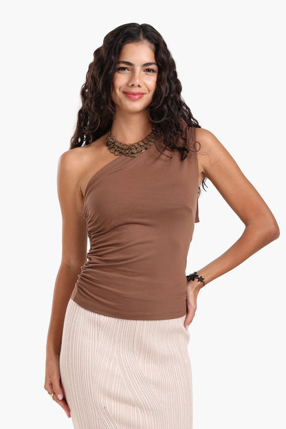 One Shoulder Ruched Top