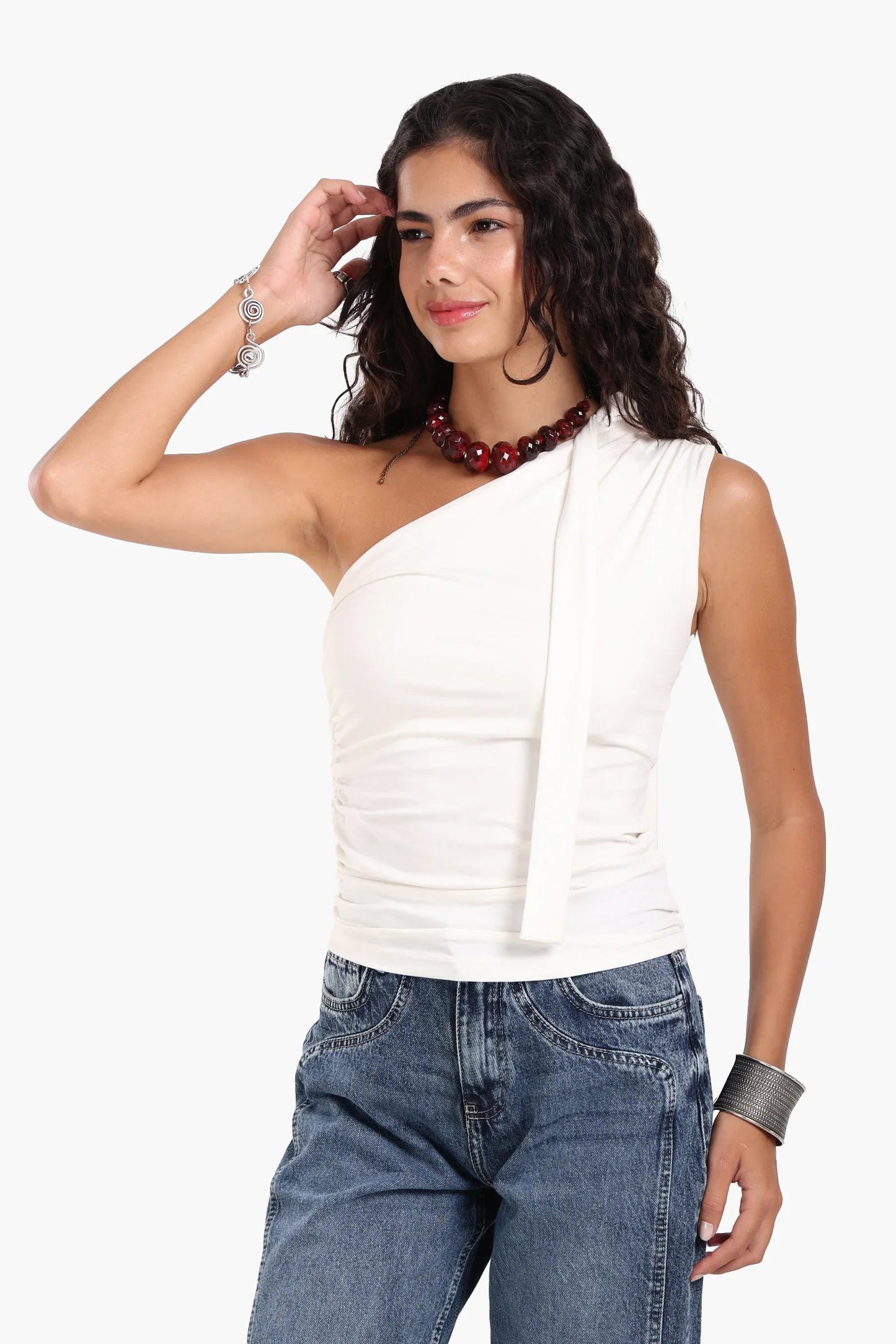 One Shoulder Ruched Top