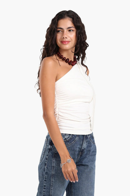 One Shoulder Ruched Top