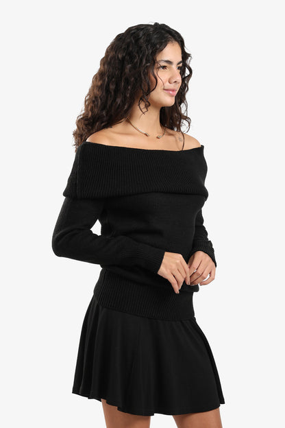 Off-Shoulder Ribbed Pullover