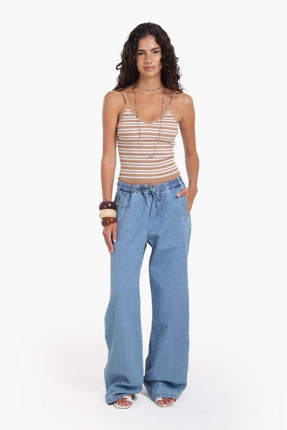 Wide-Leg Relaxed Denim Pants