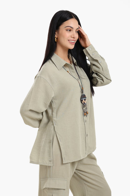 Lounge Shirt with Buttoned Slit