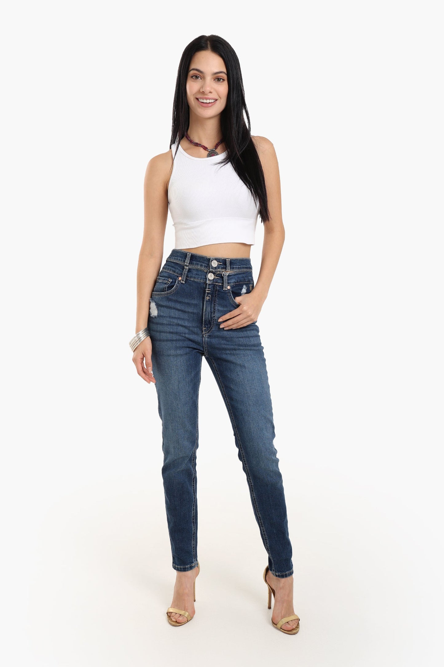 Double-Button Waist Skinny Jeans