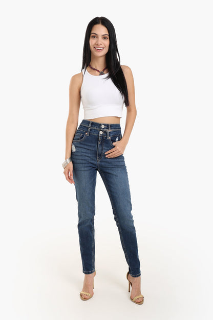 Double-Button Waist Skinny Jeans