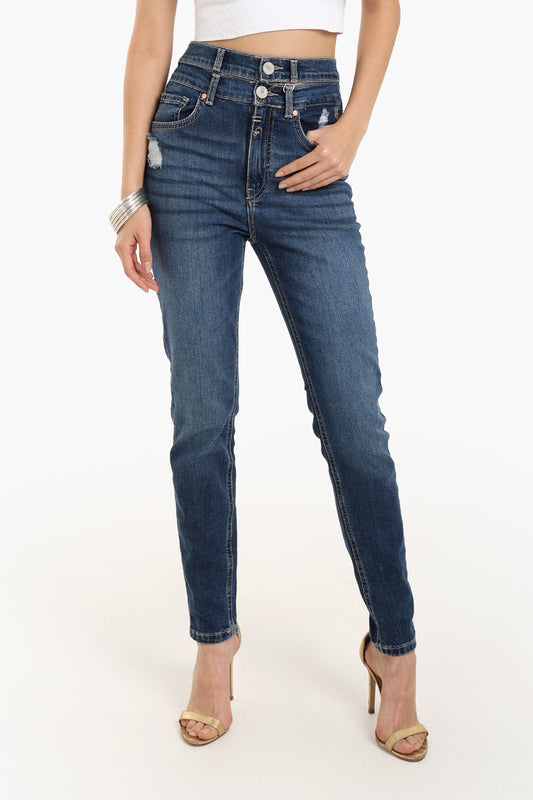 Double-Button Waist Skinny Jeans