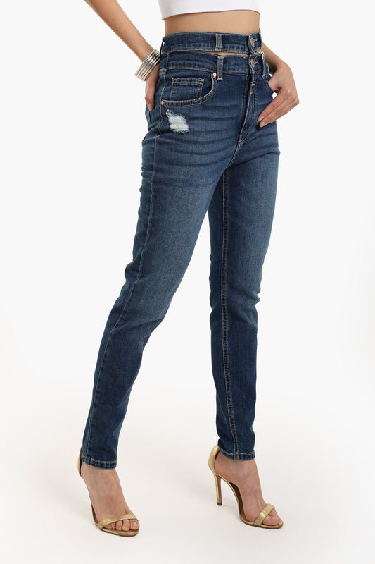 Double-Button Waist Skinny Jeans