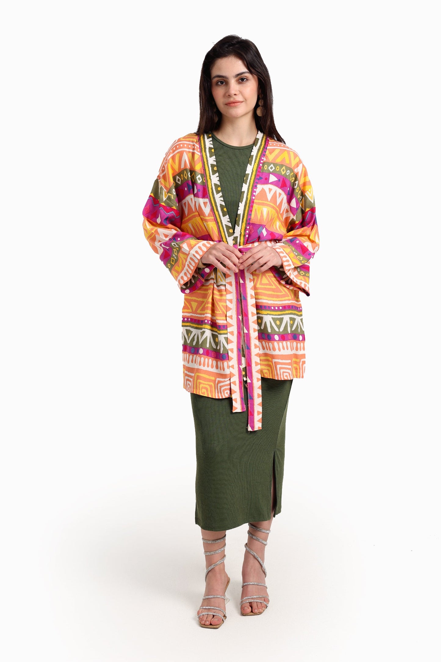 Printed Kimono with Waist Belt