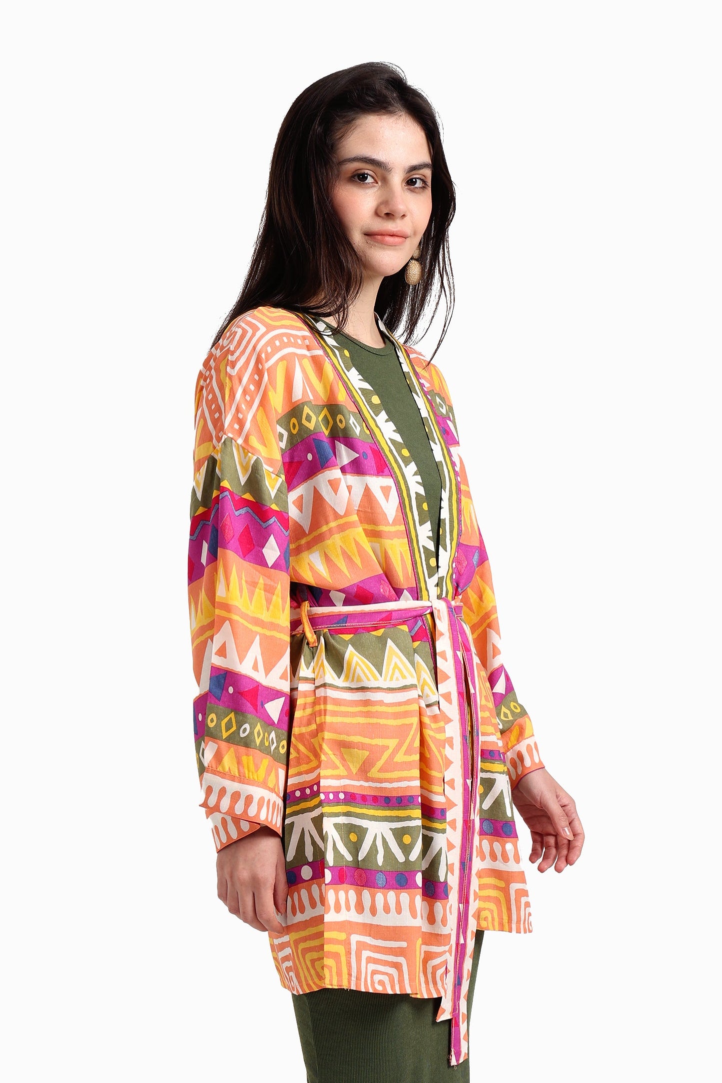 Printed Kimono with Waist Belt