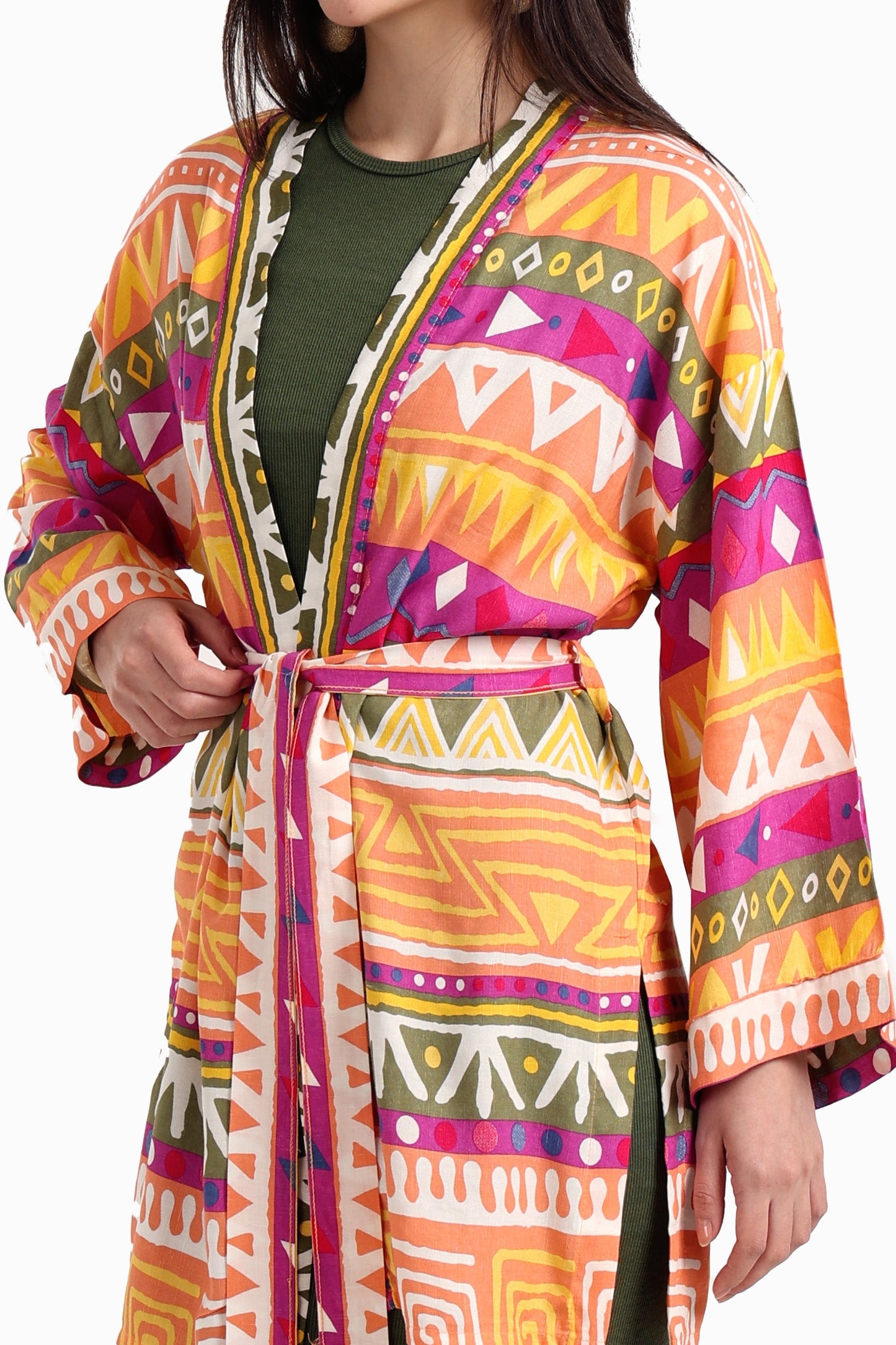 Printed Kimono with Waist Belt