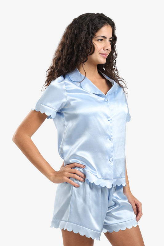 Blue Solid Pyjama Set