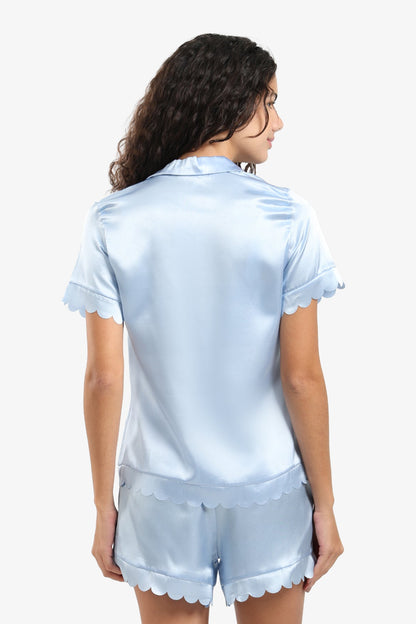 طقم بيجامة سادة باللون الأزرق