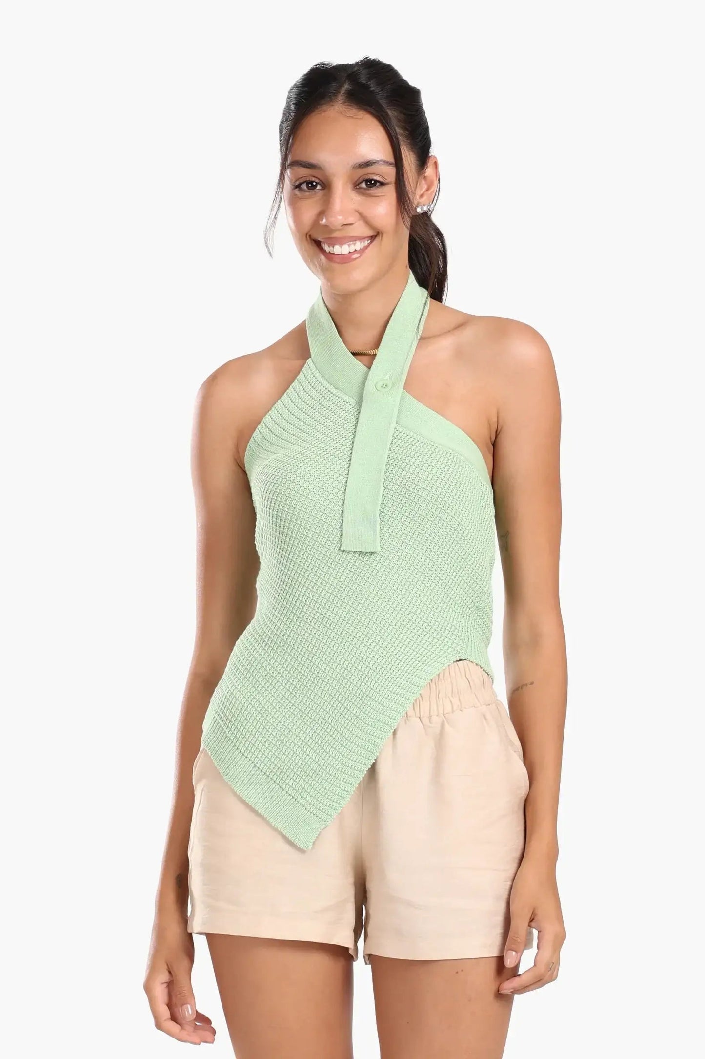 Asymmetrical Knitted Halter Top