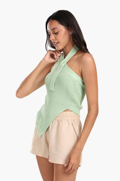 Asymmetrical Knitted Halter Top