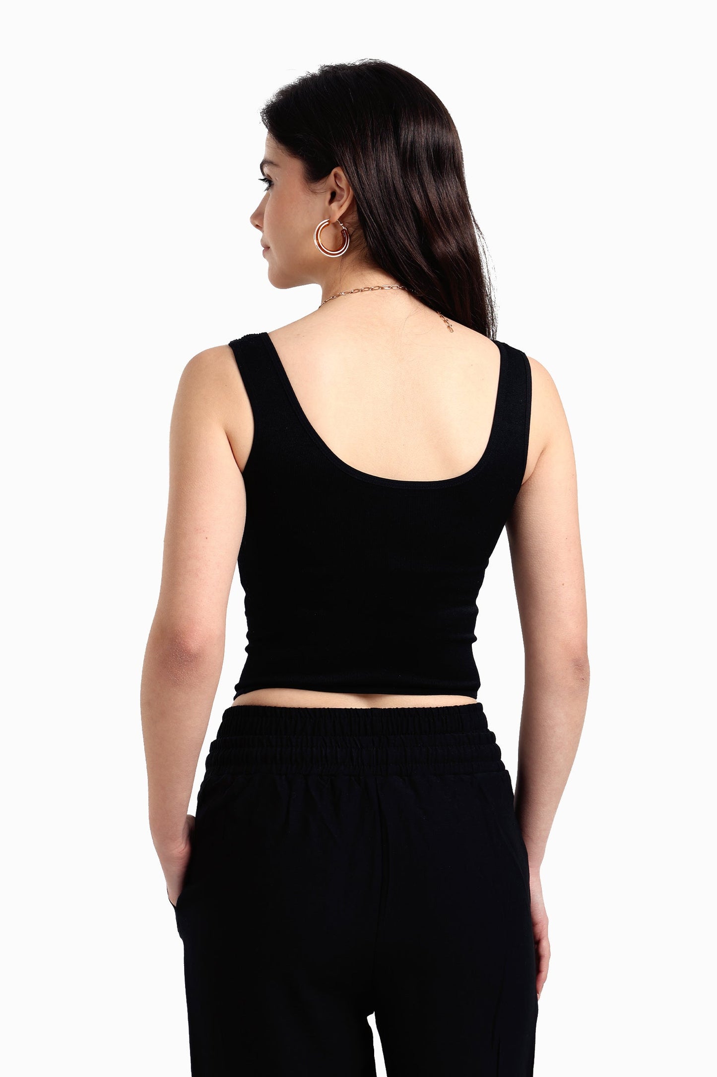 بلوزة بدون أكمام مضلعة وشبكية