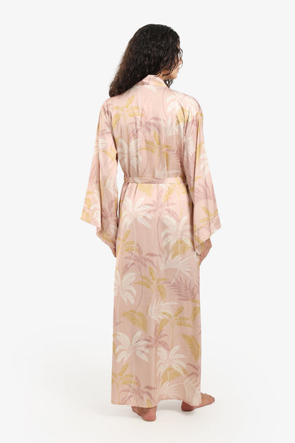 Leaf Print Maxi Satin Robe