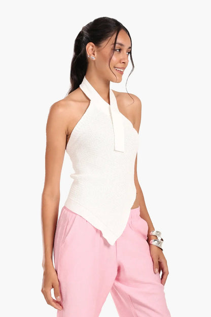 Asymmetrical Knitted Halter Top