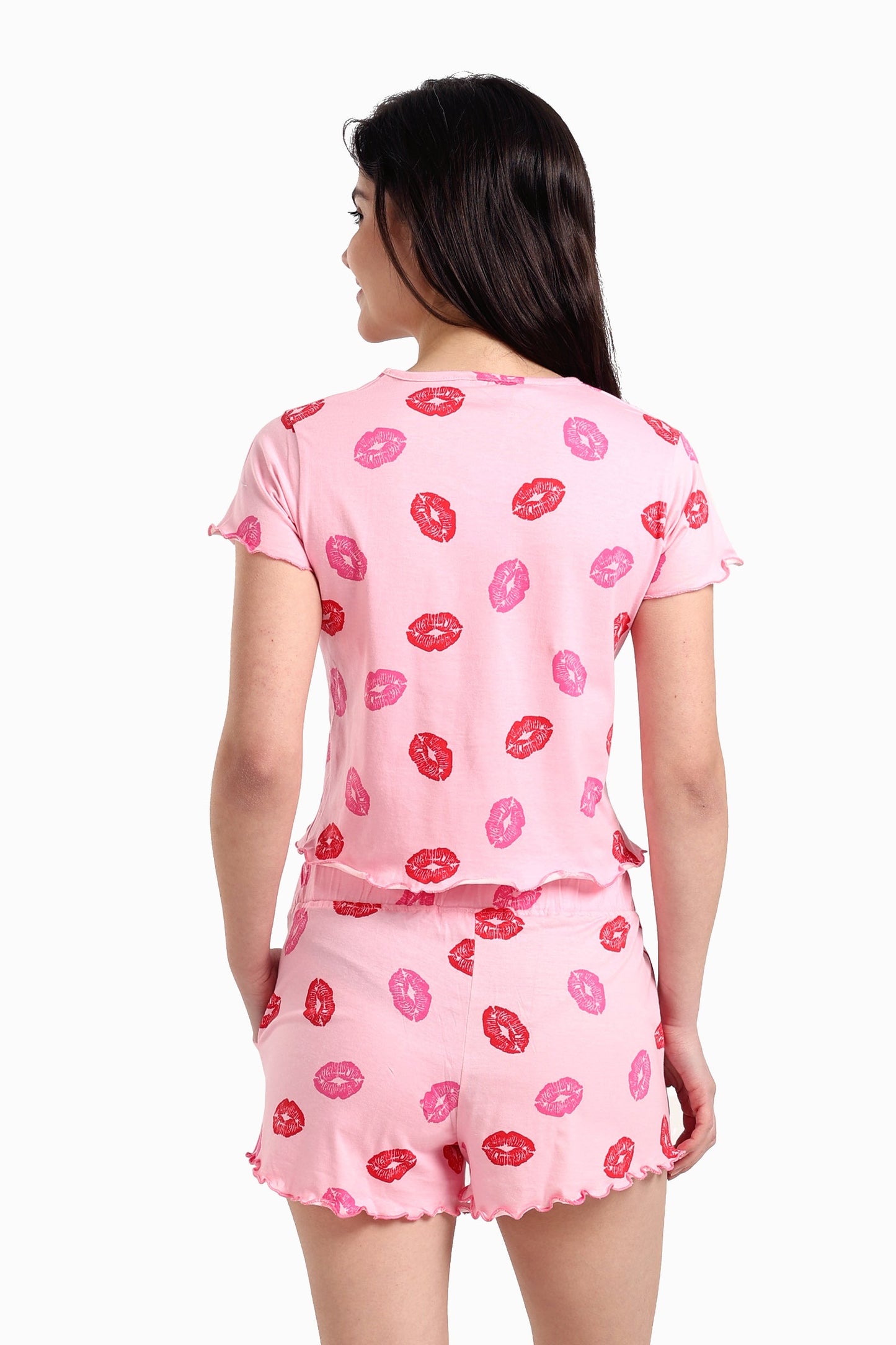 Pink Printed Lips Pyjama Set