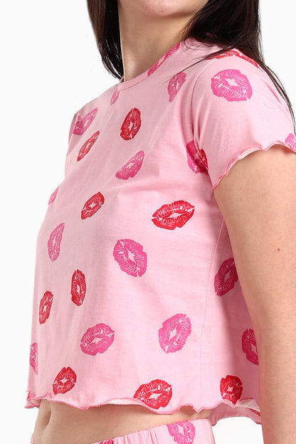 Pink Printed Lips Pyjama Set