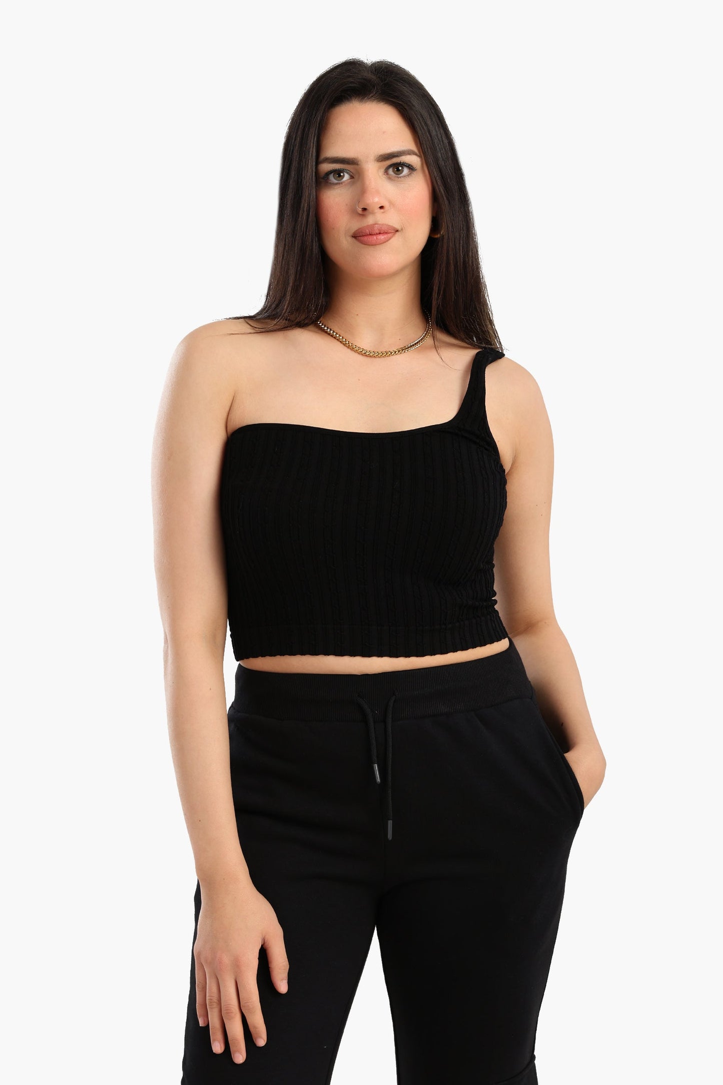 One Shoulder Ribbed Crop Top