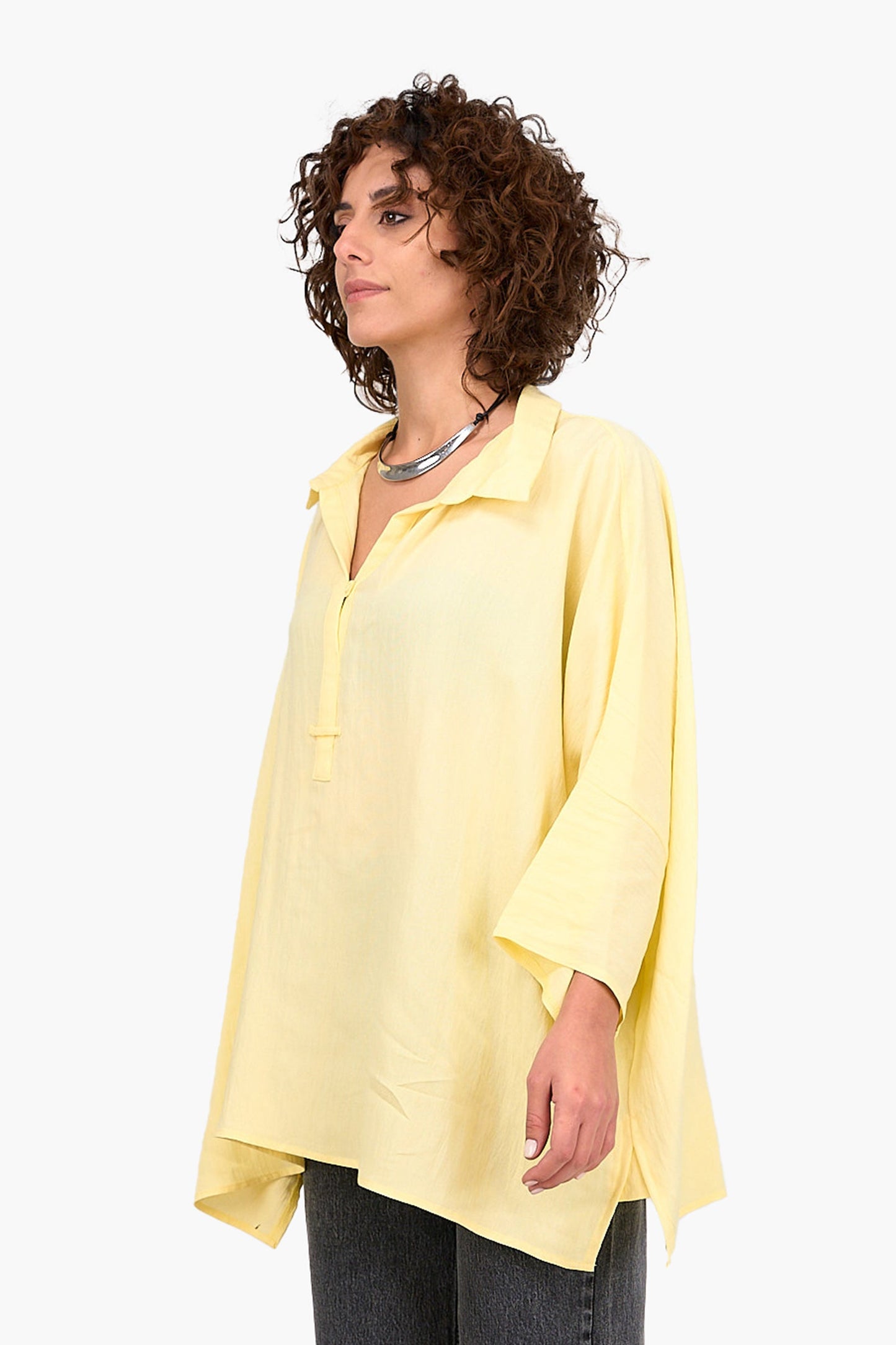 Half Placket Oversized Blouse