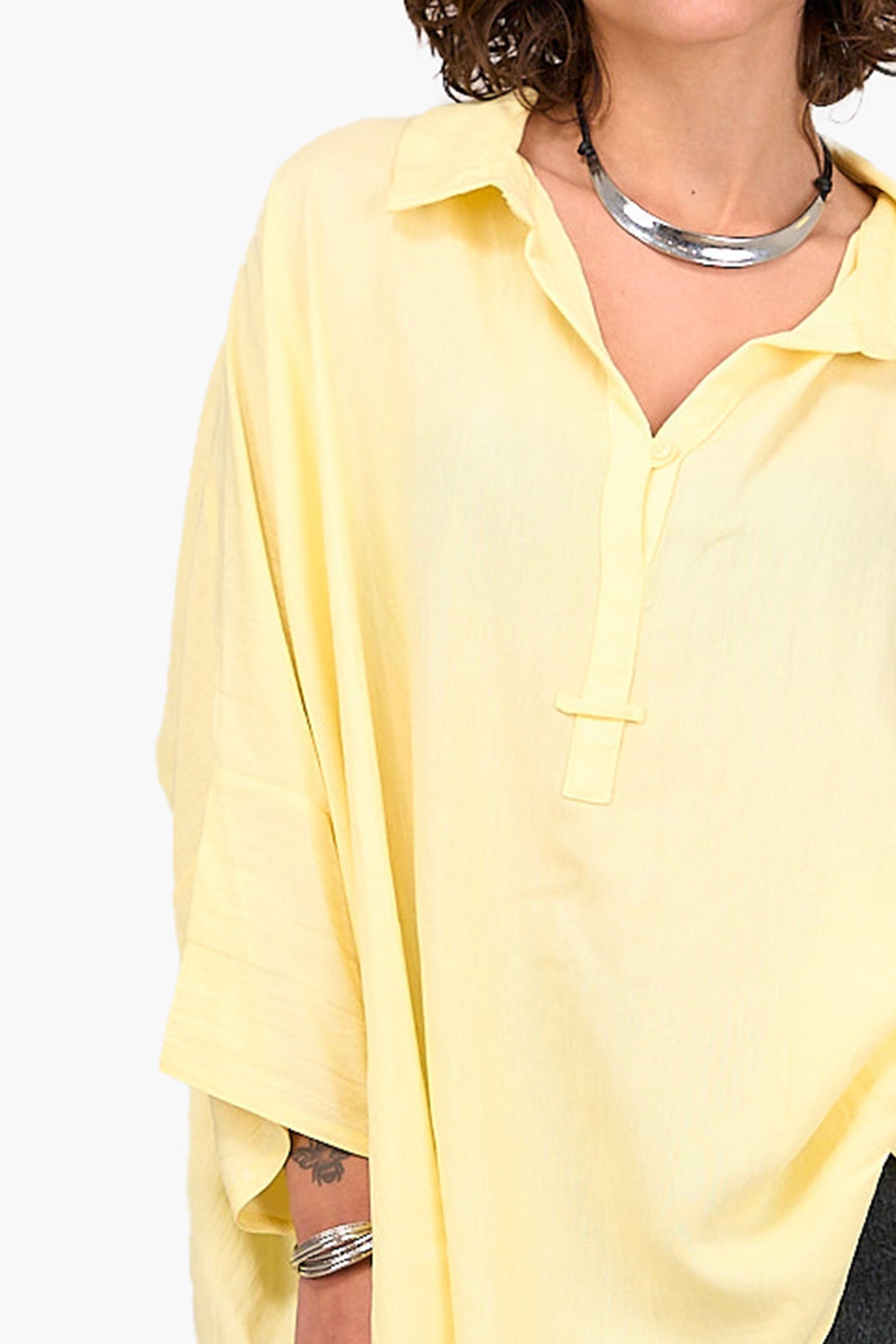 Half Placket Oversized Blouse