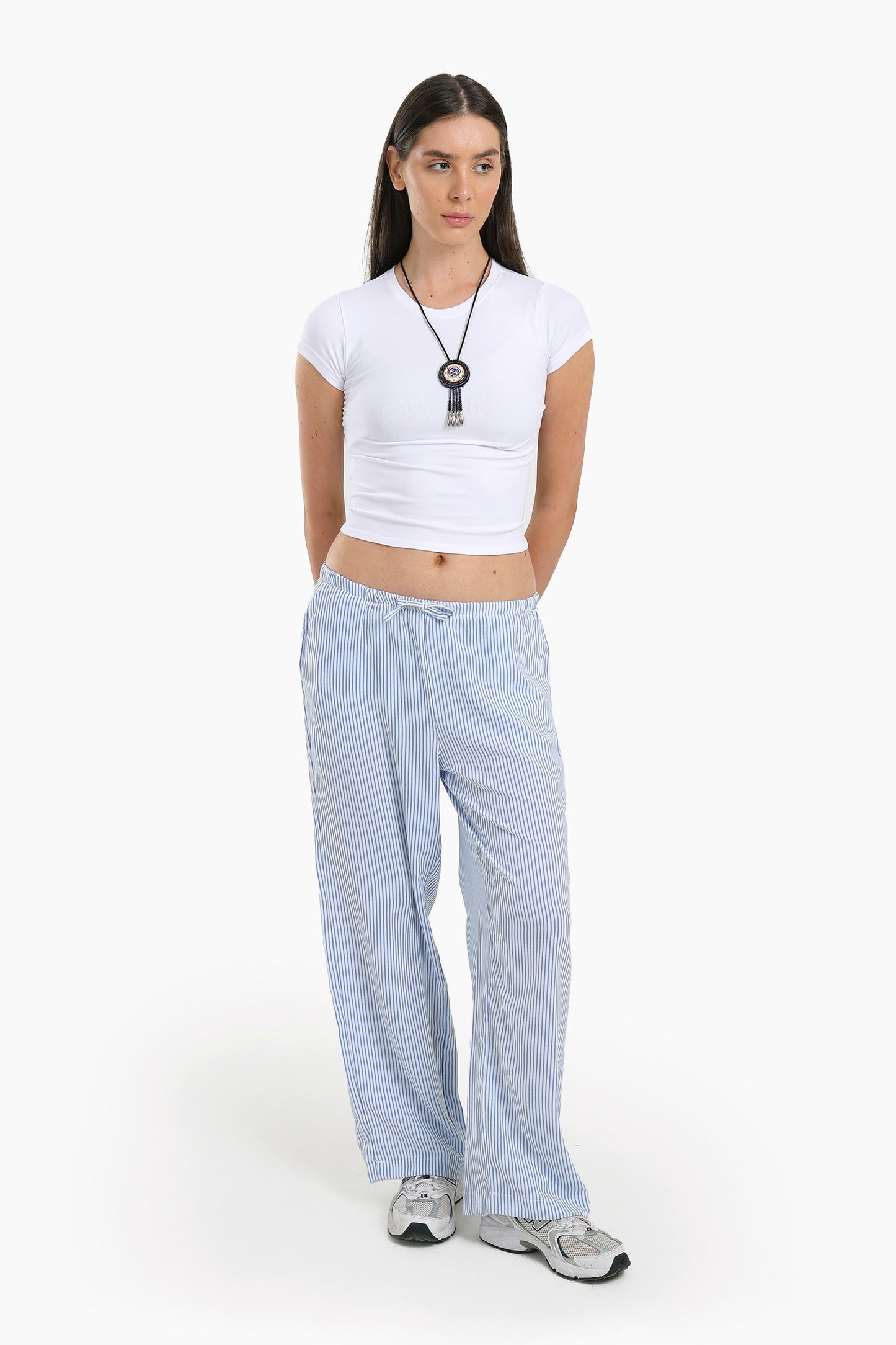 Striped Elastic Waist Pants