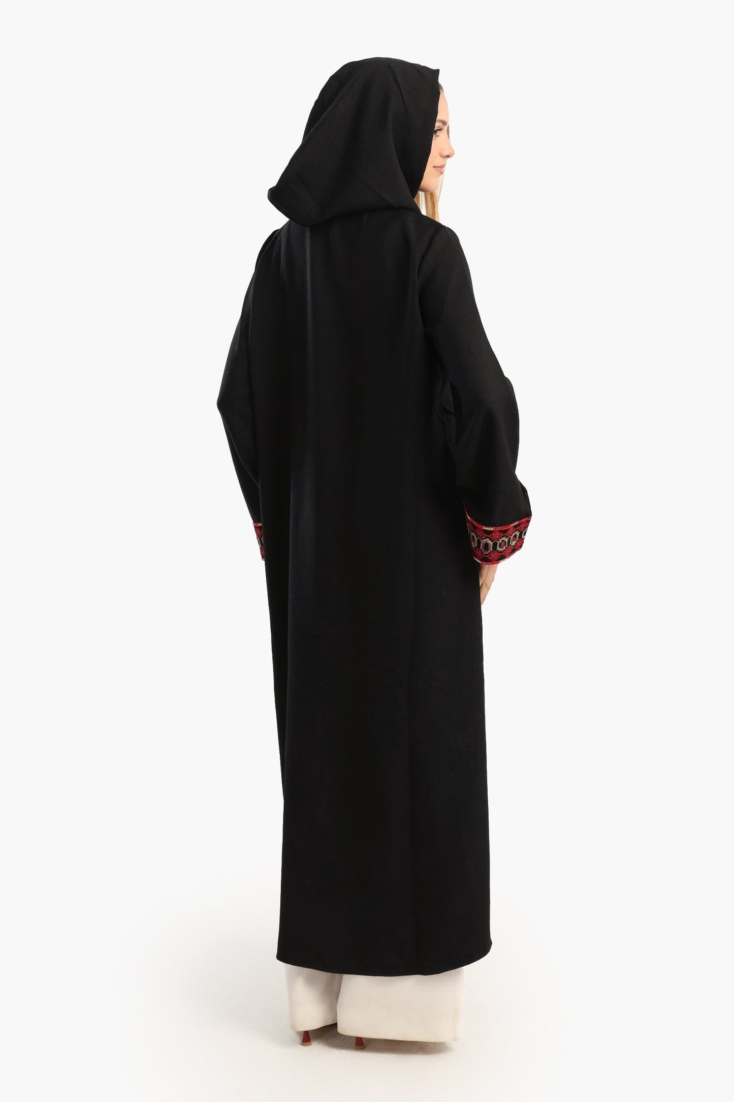 Embroidered Cuffs Black Kimono