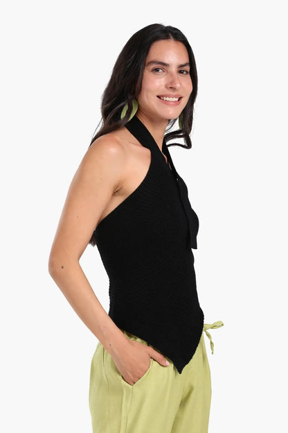Asymmetrical Knitted Halter Top