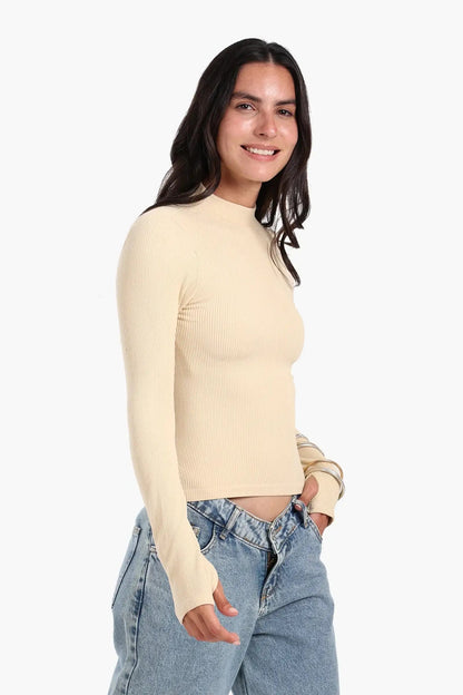 High Neck Top with Thumbhole