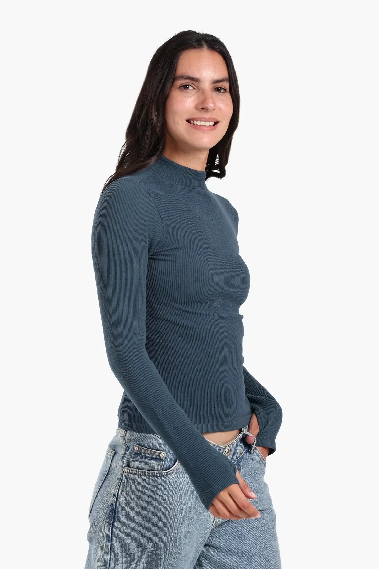 High Neck Top with Thumbhole