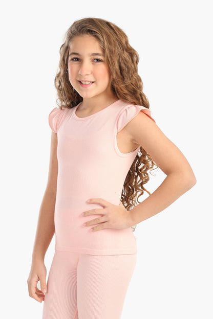 بلوزة مضلعة بكشكشة للبنات