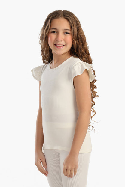 بلوزة مضلعة بكشكشة للبنات