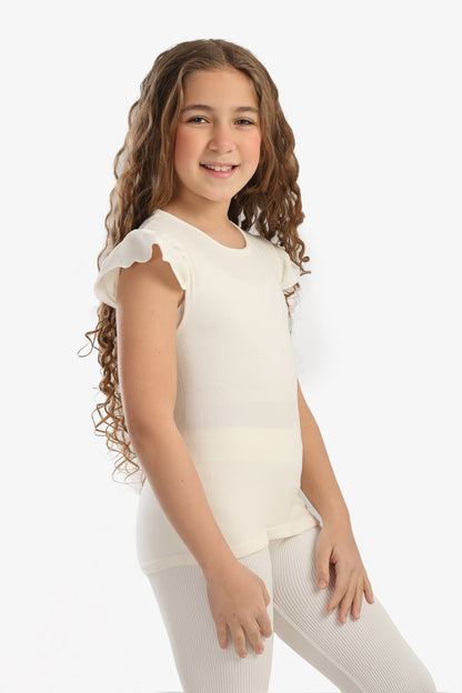 بلوزة مضلعة بكشكشة للبنات