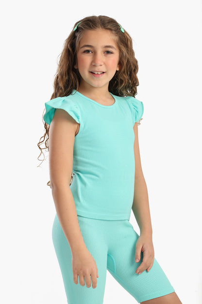 بلوزة مضلعة بكشكشة للبنات