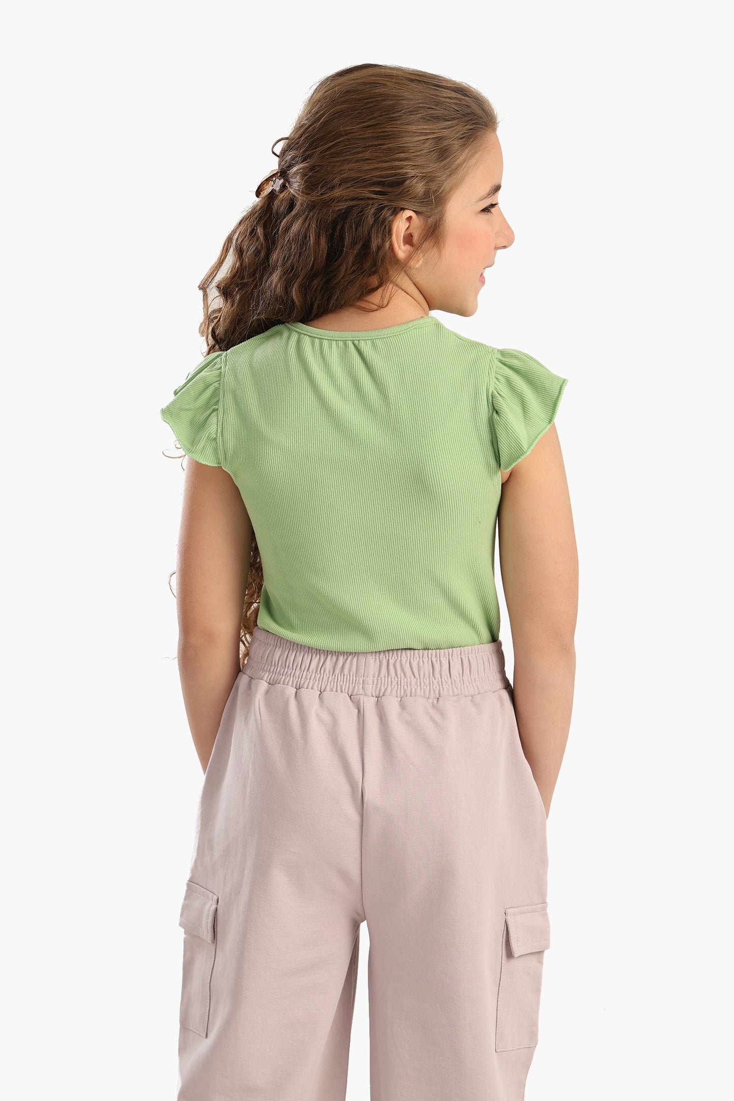 بلوزة مضلعة بكشكشة للبنات