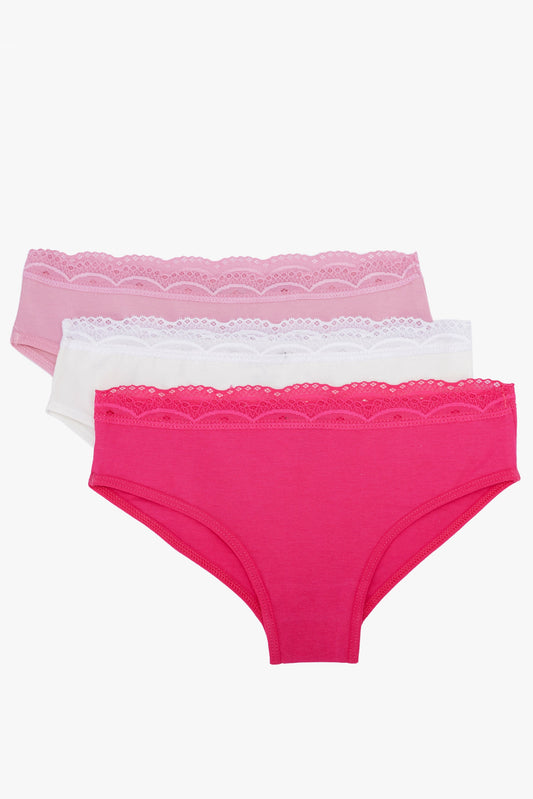 Cotton Lace Bikini Panties - Pack of 3