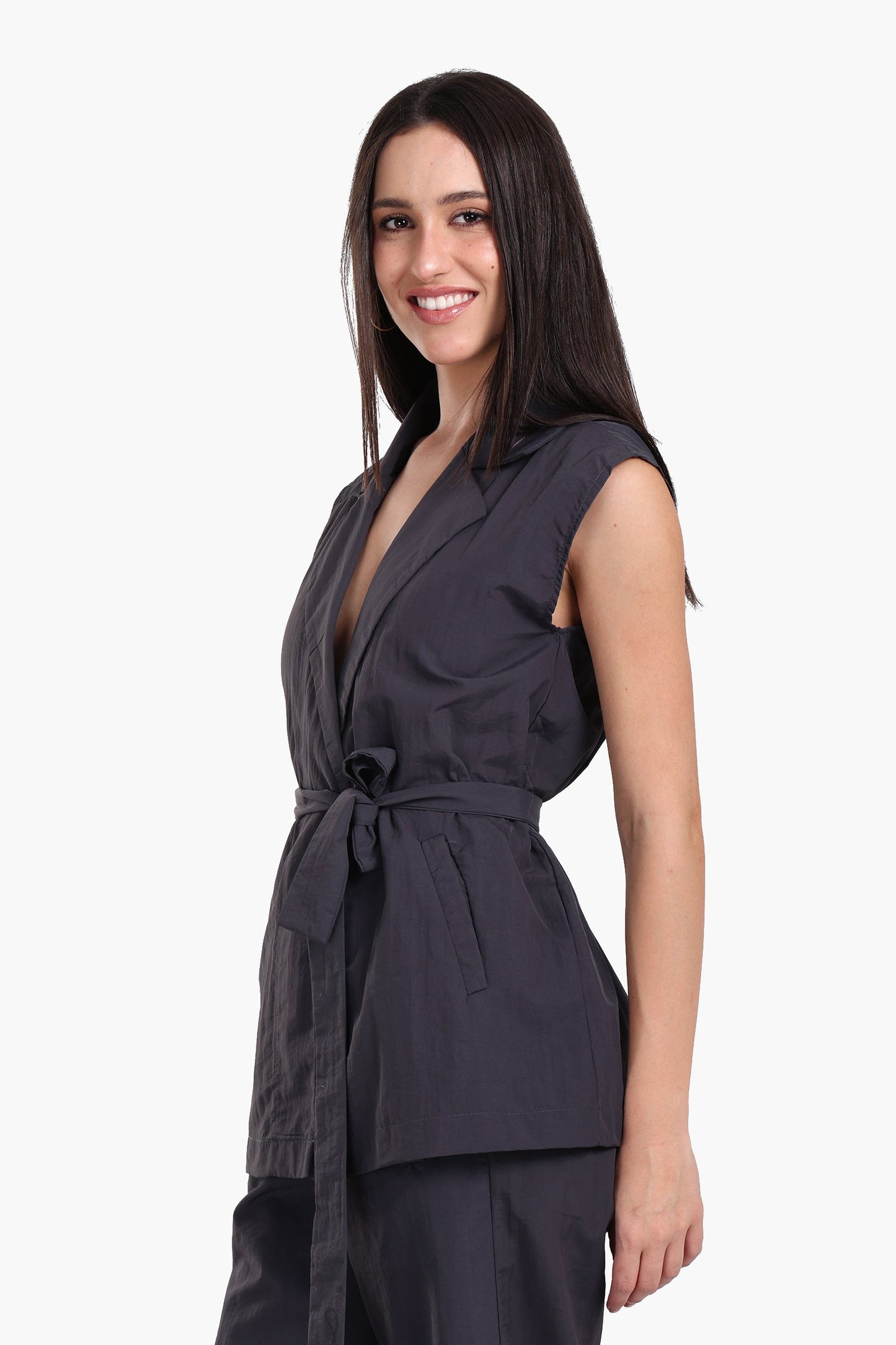 Dark Grey Notch Collar Vest