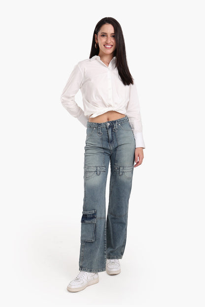 Straight Cut Cargo Jeans