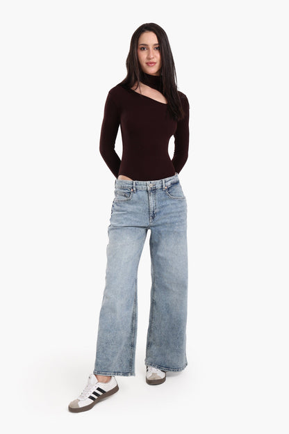 Ribbed Cutout Microfiber Bodysuit