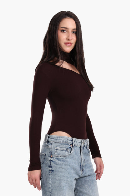 Ribbed Cutout Microfiber Bodysuit