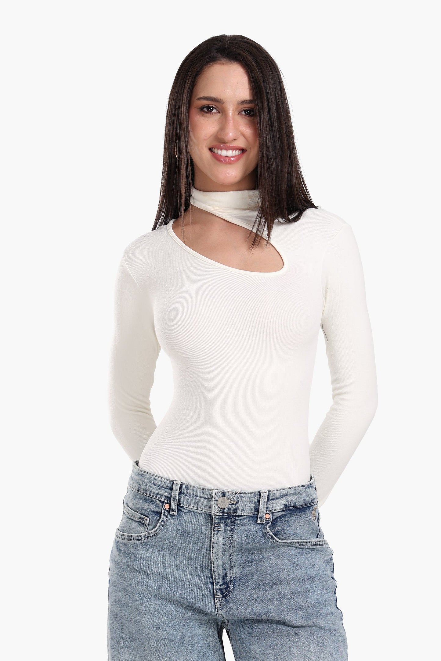 Ribbed Cutout Microfiber Bodysuit