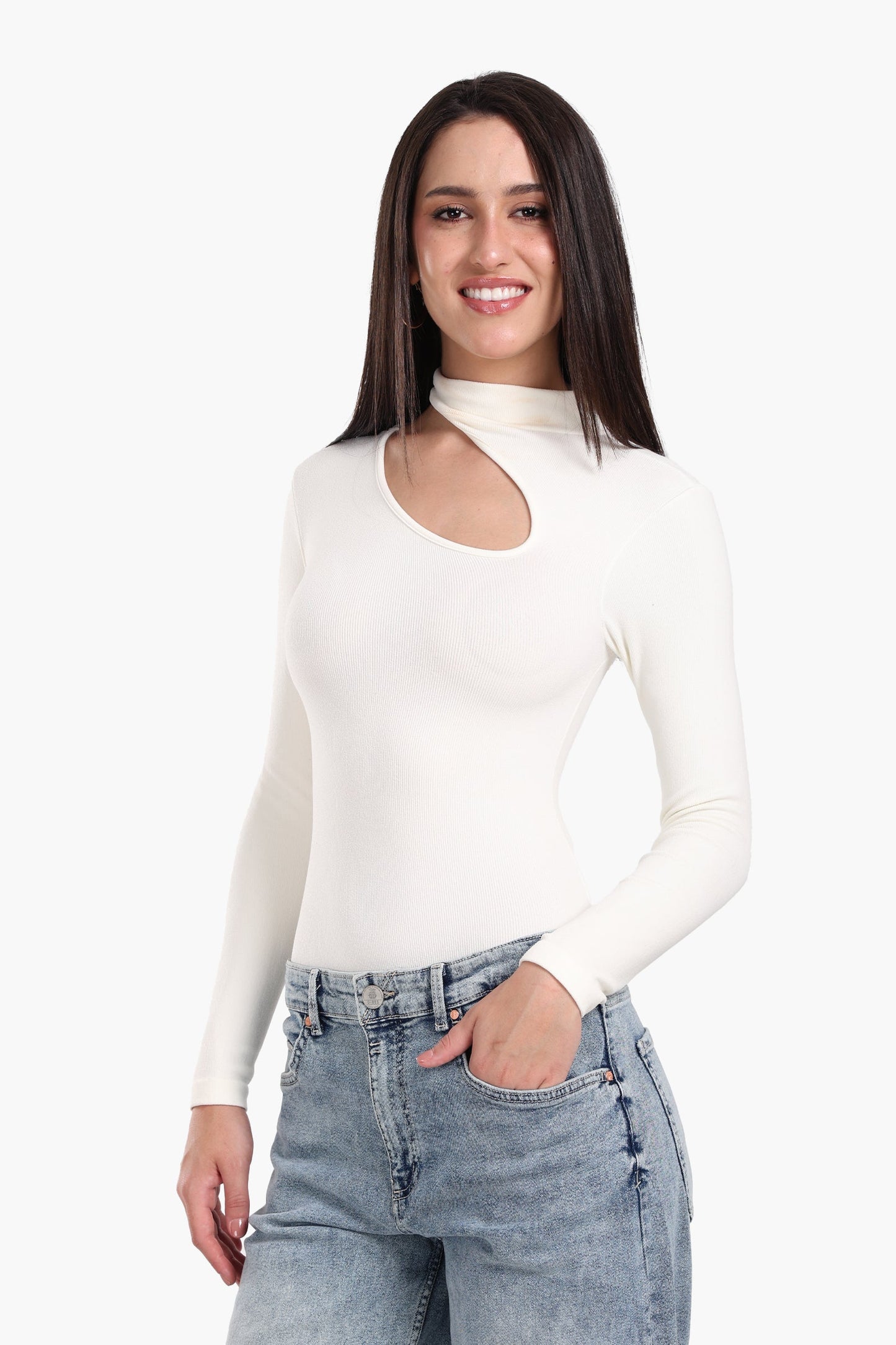 Ribbed Cutout Microfiber Bodysuit